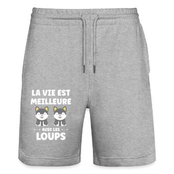 Humour loup - Short de jogging bio TRAINER Stanley/Stella unisexe - gris chiné - Devant - Nik (191cm) & Marisol (170cm)