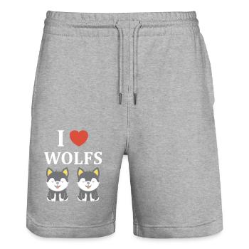 Humour loup - Short de jogging bio TRAINER Stanley/Stella unisexe - gris chiné - Devant - Nik (191cm) & Marisol (170cm)