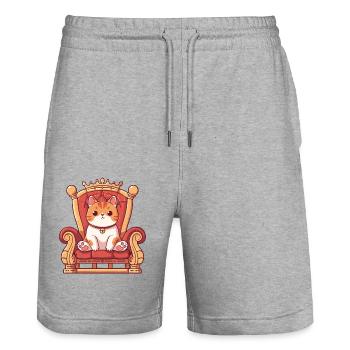 Throne King Meme Kitten Pet Lover - Stanley/Stella Trainer Unisex Organic Jogging Shorts - heather grey - Front - Nik (191cm) & Marisol (170cm)