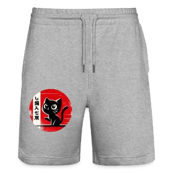 Silhouette Chaton Japonais Rétro Mignon - Short de jogging bio TRAINER Stanley/Stella unisexe - gris chiné - Devant - Nik (191cm) & Marisol (170cm)