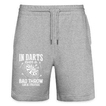 In Darts, Even A Bad Throw Can Be Strategic. - Stanley/Stella Trainer Unisex Organic Jogging Shorts - heather grey - Front - Nik (191cm) & Marisol (170cm)