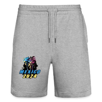 Mexico 2024 Holiday Palm Trees Colorful - Stanley/Stella Trainer Unisex Organic Jogging Shorts - heather grey - Front - Nik (191cm) & Marisol (170cm)