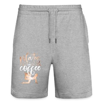 Pilates Instructor Teacher Coffee - Stanley/Stella Trainer Unisex Organic Jogging Shorts - heather grey - Front - Nik (191cm) & Marisol (170cm)