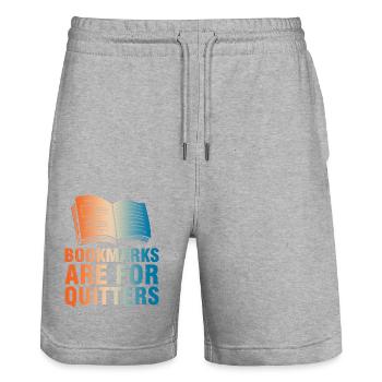 Bookworms beware - Reading without limits - Stanley/Stella Trainer Unisex Organic Jogging Shorts - heather grey - Front - Nik (191cm) & Marisol (170cm)