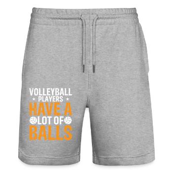 Volleyball Players Have A Lot Of Balls. - Stanley/Stella Trainer Unisex Organic Jogging Shorts - heather grey - Front - Nik (191cm) & Marisol (170cm)