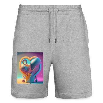 Heart Carved in Stone: Abstract Explosion of Color - Stanley/Stella Trainer Unisex Organic Jogging Shorts - heather grey - Front - Nik (191cm) & Marisol (170cm)
