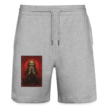 The Mysterious Spiritual Guide Prays - Stanley/Stella Trainer Unisex Organic Jogging Shorts - heather grey - Front - Nik (191cm) & Marisol (170cm)