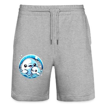 Mère et bébé mammifère marin béluga - Short de jogging bio TRAINER Stanley/Stella unisexe - gris chiné - Devant - Nik (191cm) & Marisol (170cm)