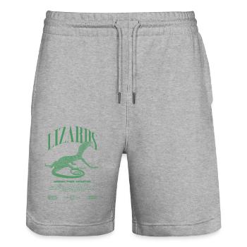 Green Tree Monitor Streetwear Lizard Keeper - Stanley/Stella Trainer Unisex Organic Jogging Shorts - heather grey - Front - Nik (191cm) & Marisol (170cm)