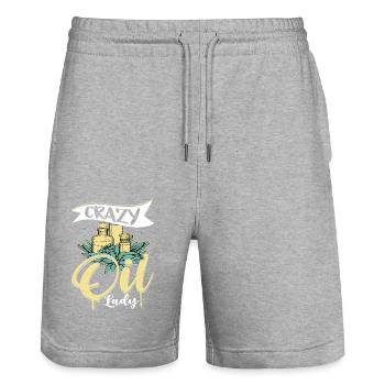 Crazy Oil Lady Natural Healing Essential Oil - Stanley/Stella Trainer Unisex Organic Jogging Shorts - heather grey - Front - Nik (191cm) & Marisol (170cm)