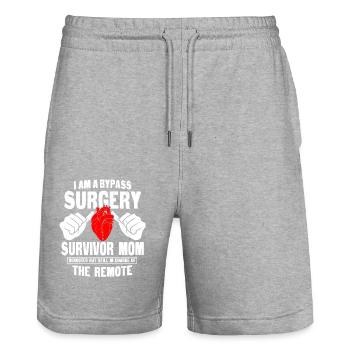 Maman survivante d’une chirurgie de pontage - Short de jogging bio TRAINER Stanley/Stella unisexe - gris chiné - Devant - Nik (191cm) & Marisol (170cm)