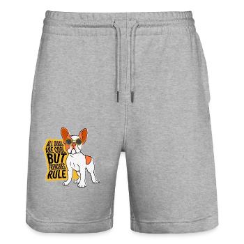 All Dogs Are Cool But Frenchies Rule Bulldog Dog - Stanley/Stella Unisex Bio Joggingshorts Trainer  - Grau meliert - Vorne - Nik (191cm) & Marisol (170cm)