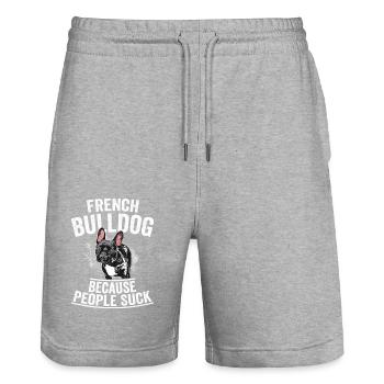 French Bulldog Because People Suck Frenchie Dog - Stanley/Stella Unisex Bio Joggingshorts Trainer  - Grau meliert - Vorne - Nik (191cm) & Marisol (170cm)