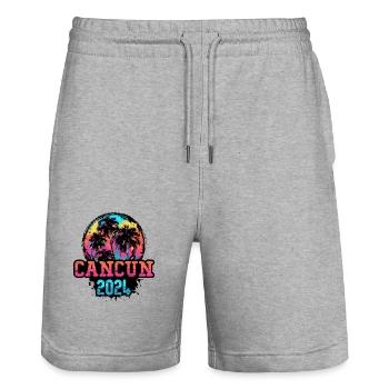 Cancun 2024 Team Palm Trees Multicolored - Stanley/Stella Trainer Unisex Organic Jogging Shorts - heather grey - Front - Nik (191cm) & Marisol (170cm)