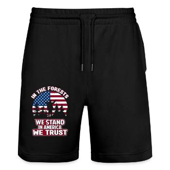 Usa Lumberjack Woodworker Forester Apparel - Stanley/Stella Unisex Bio Joggingshorts Trainer  - Schwarz - Vorne - Nik (191cm) & Marisol (170cm)