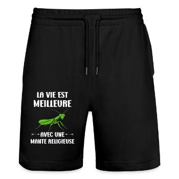 Humour insecte Mante religieuse - Short de jogging bio TRAINER Stanley/Stella unisexe - noir - Devant - Nik (191cm) & Marisol (170cm)