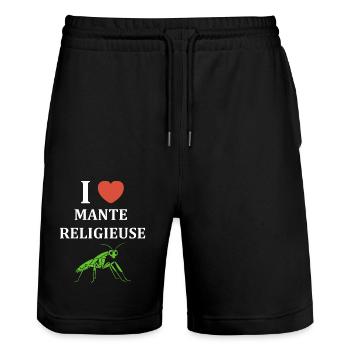 Humour insecte Mante religieuse - Short de jogging bio TRAINER Stanley/Stella unisexe - noir - Devant - Nik (191cm) & Marisol (170cm)