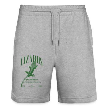 Crested Gecko Streetwear Lizard Keeper - Stanley/Stella Trainer Unisex Organic Jogging Shorts - heather grey - Front - Nik (191cm) & Marisol (170cm)