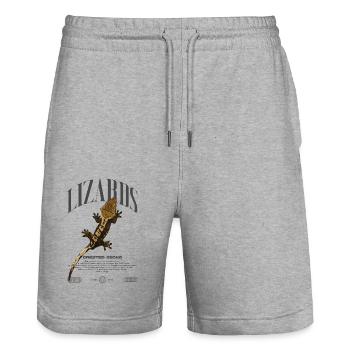 Crested Gecko Streetwear Lizard Keeper - Stanley/Stella Trainer Unisex Organic Jogging Shorts - heather grey - Front - Nik (191cm) & Marisol (170cm)