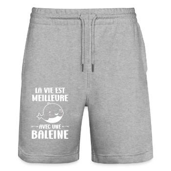 Baleines bleu Amour baleine - Short de jogging bio TRAINER Stanley/Stella unisexe - gris chiné - Devant - Nik (191cm) & Marisol (170cm)