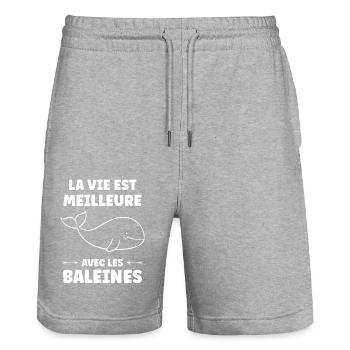 Baleines bleu Amour baleine - Short de jogging bio TRAINER Stanley/Stella unisexe - gris chiné - Devant - Nik (191cm) & Marisol (170cm)