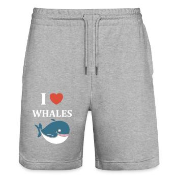 Baleines bleu Amour baleine - Short de jogging bio TRAINER Stanley/Stella unisexe - gris chiné - Devant - Nik (191cm) & Marisol (170cm)