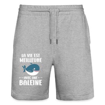 Baleines bleu Amour baleine - Short de jogging bio TRAINER Stanley/Stella unisexe - gris chiné - Devant - Nik (191cm) & Marisol (170cm)