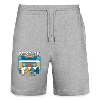 30th Birthday Husband April Vintage 1994 Cassette Tape - Stanley/Stella Trainer Unisex Organic Jogging Shorts - heather grey - Front - Nik (191cm) & Marisol (170cm)