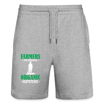 Landwirte: Die ursprünglichen Bio-Hipster - Stanley/Stella Unisex Bio Joggingshorts Trainer  - Grau meliert - Vorne - Nik (191cm) & Marisol (170cm)