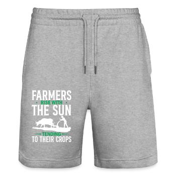 Farmers Rise With The Sun, Tending To Their Crops - Stanley/Stella Trainer Unisex Organic Jogging Shorts - heather grey - Front - Nik (191cm) & Marisol (170cm)