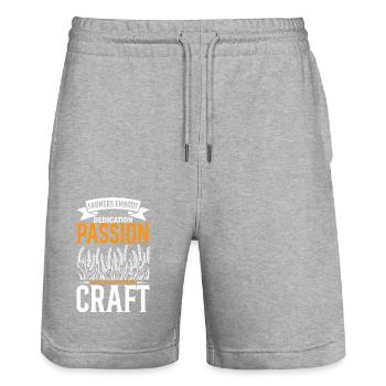 Landwirte verkörpern Hingabe, Leidenschaft und Liebe für T - Stanley/Stella Unisex Bio Joggingshorts Trainer  - Grau meliert - Vorne - Nik (191cm) & Marisol (170cm)