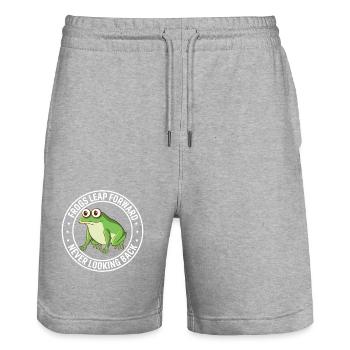 Frogs Leap Forward, Never Looking Back. - Stanley/Stella Trainer Unisex Organic Jogging Shorts - heather grey - Front - Nik (191cm) & Marisol (170cm)