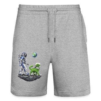Astronaute de l’espace promenant un chien extraterrestre - Short de jogging bio TRAINER Stanley/Stella unisexe - gris chiné - Devant - Nik (191cm) & Marisol (170cm)