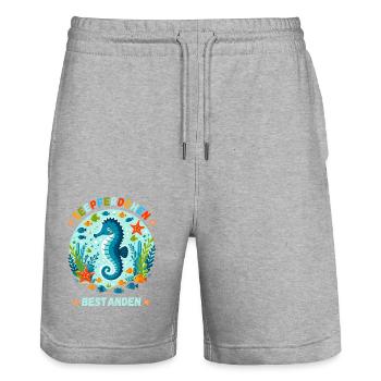 Hippocampe natation test de natation enfants mignons - Short de jogging bio TRAINER Stanley/Stella unisexe - gris chiné - Devant - Nik (191cm) & Marisol (170cm)