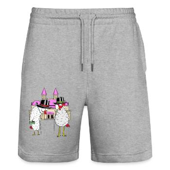 Château Poulet Poulets Royal Volaille Château - Short de jogging bio TRAINER Stanley/Stella unisexe - gris chiné - Devant - Nik (191cm) & Marisol (170cm)