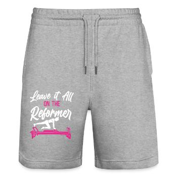 Pilates Instructor Teacher Leave - Stanley/Stella Trainer Unisex Organic Jogging Shorts - heather grey - Front - Nik (191cm) & Marisol (170cm)