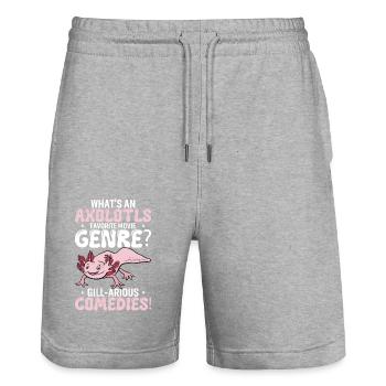 Was ist das Lieblingsfilmgenre eines Axolotls? Gill-Ari - Stanley/Stella Unisex Bio Joggingshorts Trainer  - Grau meliert - Vorne - Nik (191cm) & Marisol (170cm)