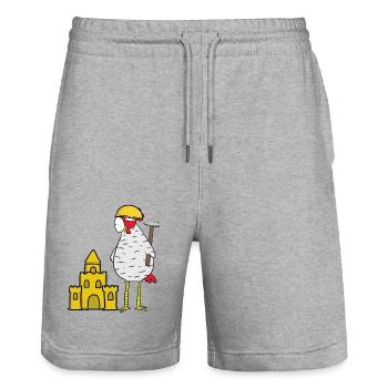 Craftsman Chicken Sandcastle Construction Site Building Builder - Stanley/Stella Trainer Unisex Organic Jogging Shorts - heather grey - Front - Nik (191cm) & Marisol (170cm)