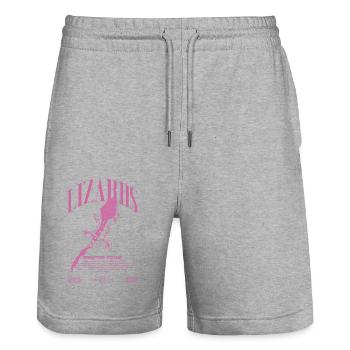 Crested Gecko Streetwear Lizard Keeper - Stanley/Stella Trainer Unisex Organic Jogging Shorts - heather grey - Front - Nik (191cm) & Marisol (170cm)