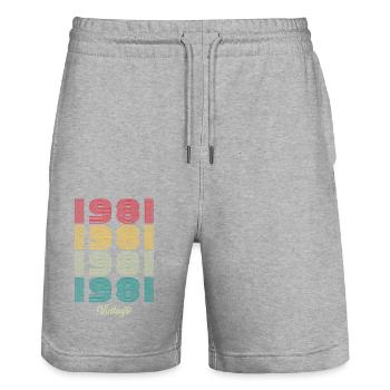 43 Jahre alter Jahrgang 1981 Limitierte Auflage 43. - Stanley/Stella Unisex Bio Joggingshorts Trainer  - Grau meliert - Vorne - Nik (191cm) & Marisol (170cm)