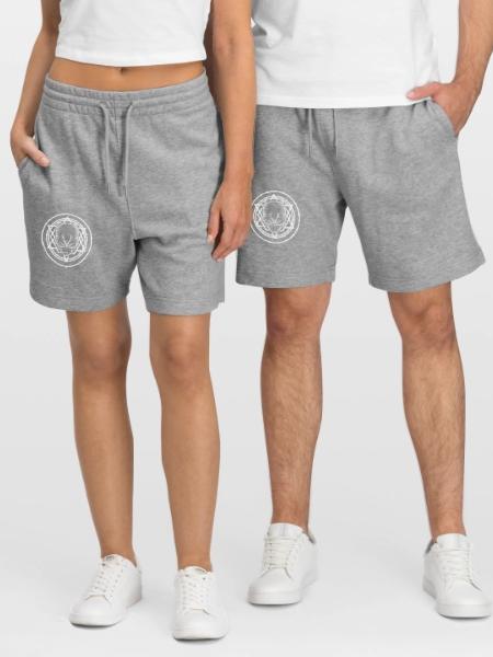 Heilige Geometrie Außerirdisches außerirdisches Leben - Stanley/Stella Unisex Bio Joggingshorts Trainer - Grau meliert - Vorne - Nik (191cm) & Marisol (170cm)
