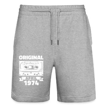 50th Birthday Husband April Vintage 1974 Cassette Tape - Stanley/Stella Trainer Unisex Organic Jogging Shorts - heather grey - Front - Nik (191cm) & Marisol (170cm)