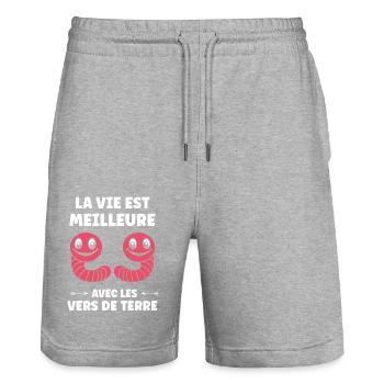 Humour ver de terre - Short de jogging bio TRAINER Stanley/Stella unisexe - gris chiné - Devant - Nik (191cm) & Marisol (170cm)