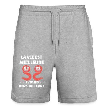 Humour ver de terre - Short de jogging bio TRAINER Stanley/Stella unisexe - gris chiné - Devant - Nik (191cm) & Marisol (170cm)