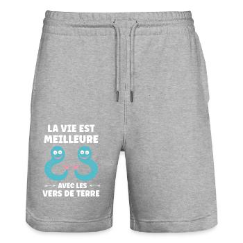 Humour ver de terre - Short de jogging bio TRAINER Stanley/Stella unisexe - gris chiné - Devant - Nik (191cm) & Marisol (170cm)