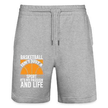 Le basket-ball n’est pas seulement un sport, c’est ma passion et ma passion. - Short de jogging bio TRAINER Stanley/Stella unisexe - gris chiné - Devant - Nik (191cm) & Marisol (170cm)