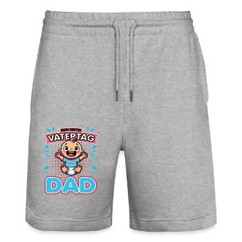 Mein Erster Vatertag als Papa 2024 - Dad - Stanley/Stella Unisex Bio Joggingshorts Trainer  - Grau meliert - Vorne - Nik (191cm) & Marisol (170cm)