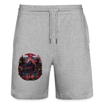 Vintage Hirsch Natur Retro Hirsche Waldtiere - Stanley/Stella Unisex Bio Joggingshorts Trainer  - Grau meliert - Vorne - Nik (191cm) & Marisol (170cm)