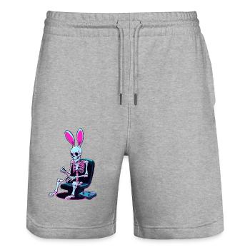 Osterhase Gamer Ikonisches Ostern Gaming - Stanley/Stella Unisex Bio Joggingshorts Trainer  - Grau meliert - Vorne - Nik (191cm) & Marisol (170cm)