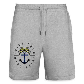 Ibiza Crew Anchor Palm Tree - Stanley/Stella Trainer Unisex Organic Jogging Shorts - heather grey - Front - Nik (191cm) & Marisol (170cm)